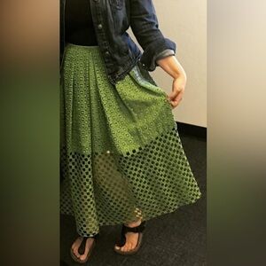 Tibi Olive Lace Midi Skirt